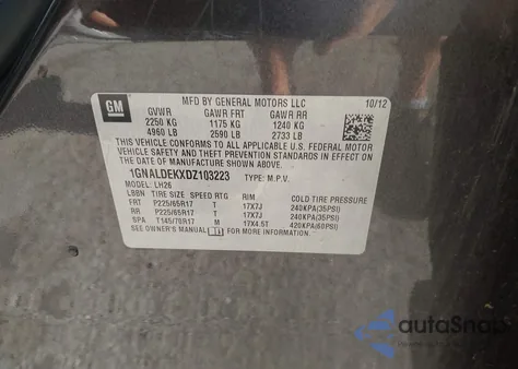 2013 Chevrolet Equinox 1Lt из США, поврежденный, VIN 1GNALDEKXDZ103223